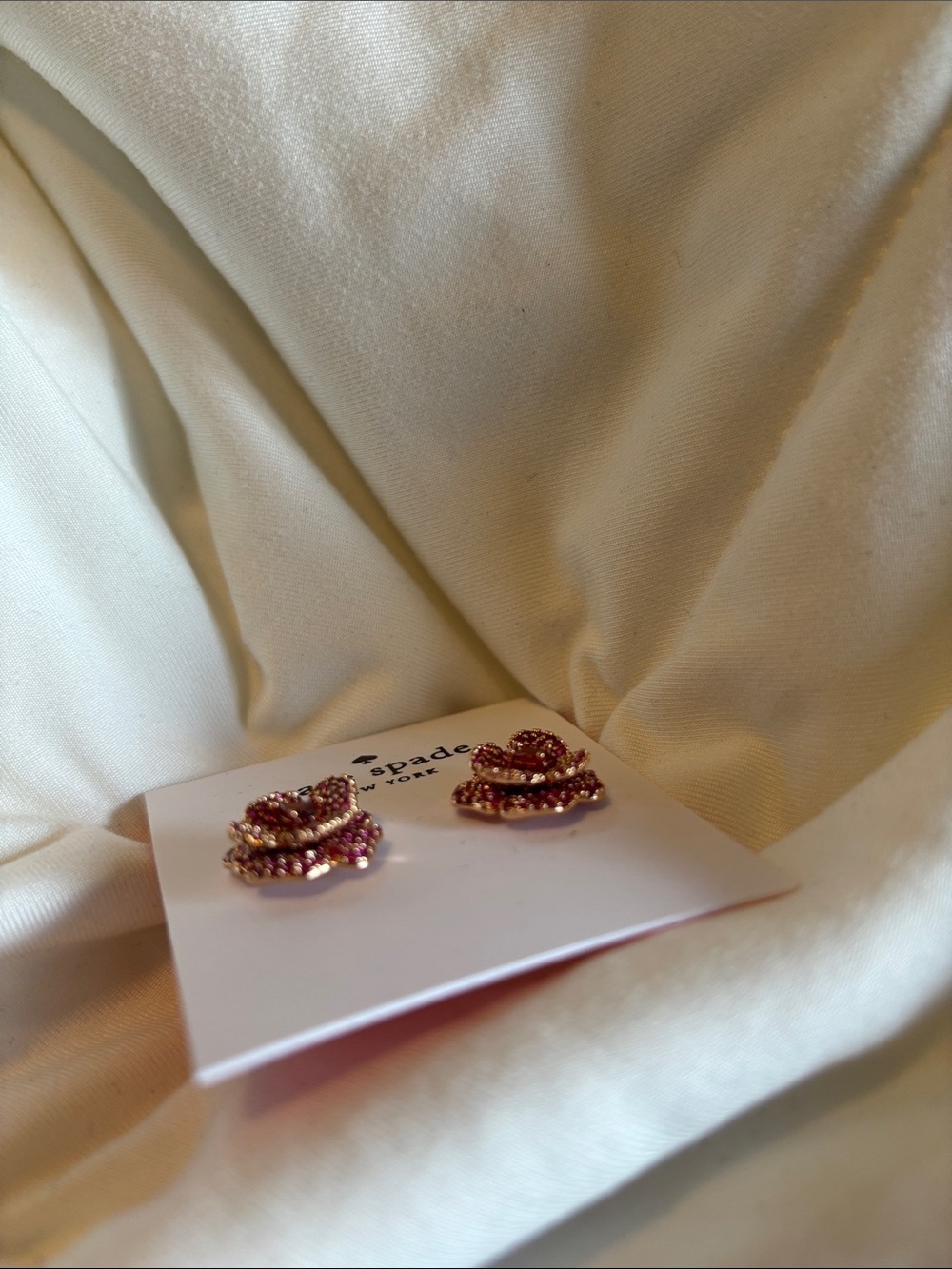 kate spade Scarlet blossom rose Gold-Tone Pink Crystal layered Stud Earrings - Picture 8 of 10